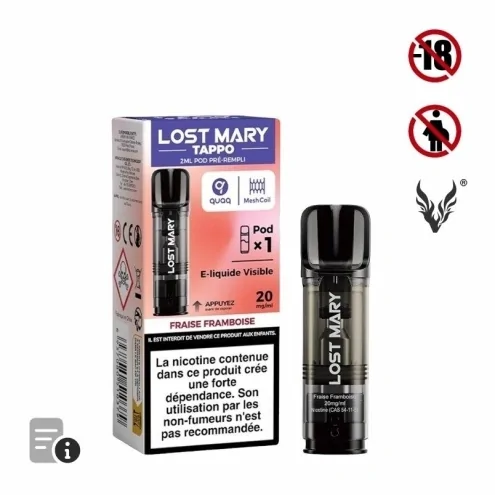 Cartouche Tappo Fraise Framboise de Lost Mary Cartouche Tappo Fraise Framboise de Lost Mary