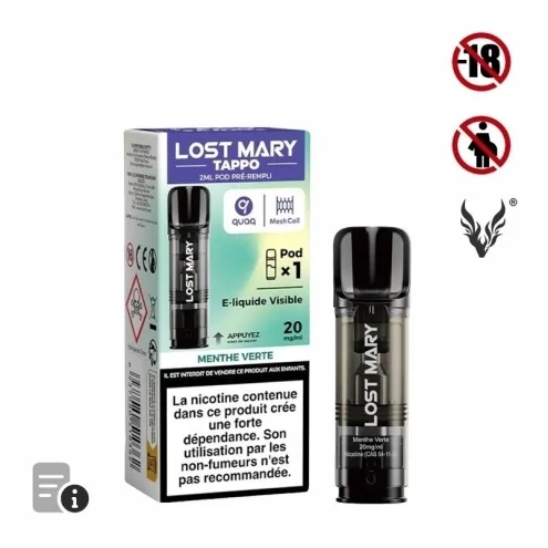 Cartouche Tappo Menthe Verte de Lost Mary Cartouche Tappo Menthe Verte de Lost Mary