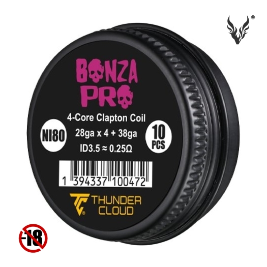 Coils Bonza Pro 4-Core Fused Clapton Ni80 0.25 ohm
de Thunder Cloud & Vaping Bogan