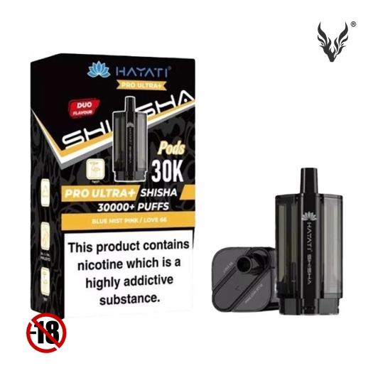 Cartouches Pré-remplies Ultra+ Shisha 30K Blue Mist Pink / Love 66 de Hayati