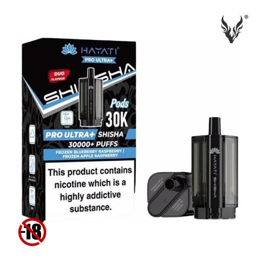 Cartouches Pré-remplies Ultra+ Shisha 30K Frozen Blueberry Raspberry / Frozen Apple Raspberry de Hayati