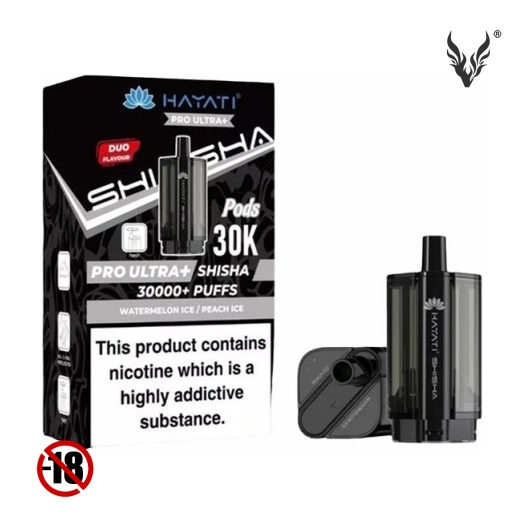 Cartouches Pré-remplies Ultra+ Shisha 30K Watermelon Ice / Peach Ice de Hayati